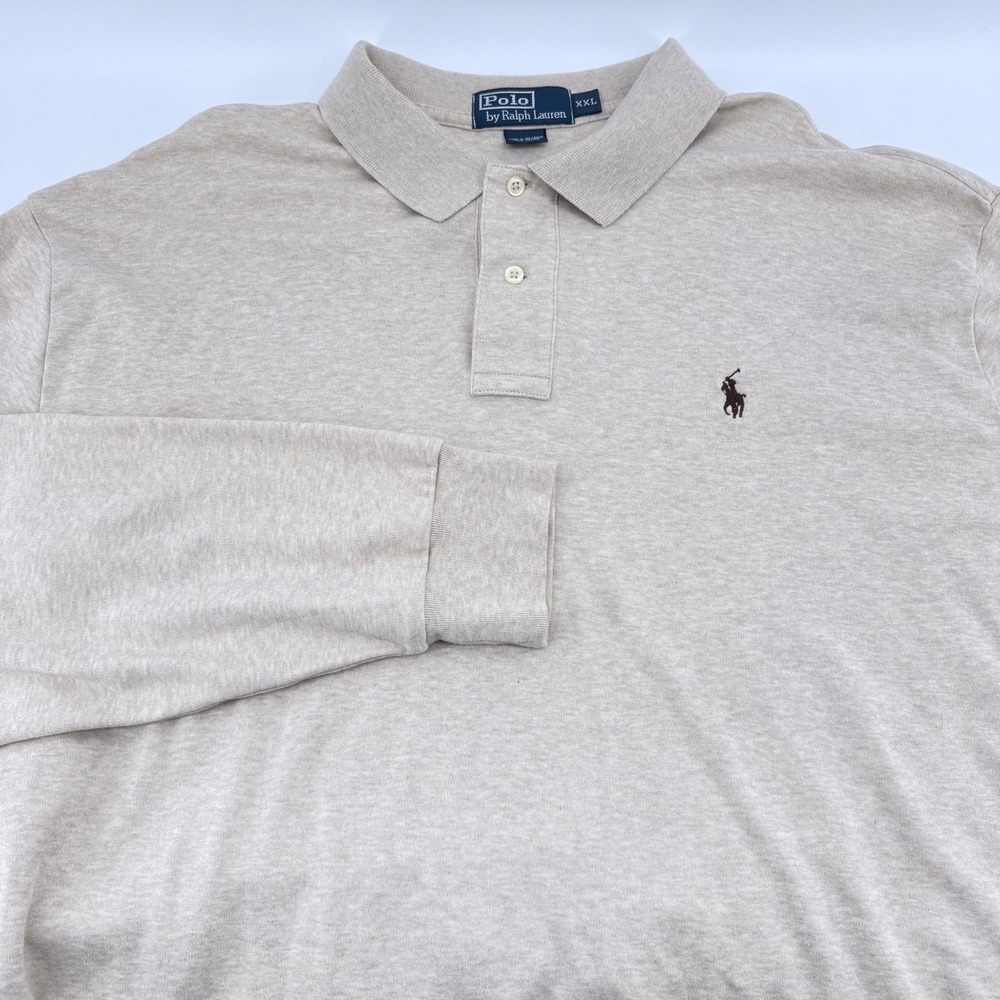 Polo Ralph Lauren Polo Shirt Mens XXL Long Sleeve Beige Classic Fit Pony Logo